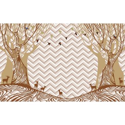 Fototapete PAPERMOON "Muster mit Wald", bunt, B:4,5m L:2,8m, Vlies, Tapeten