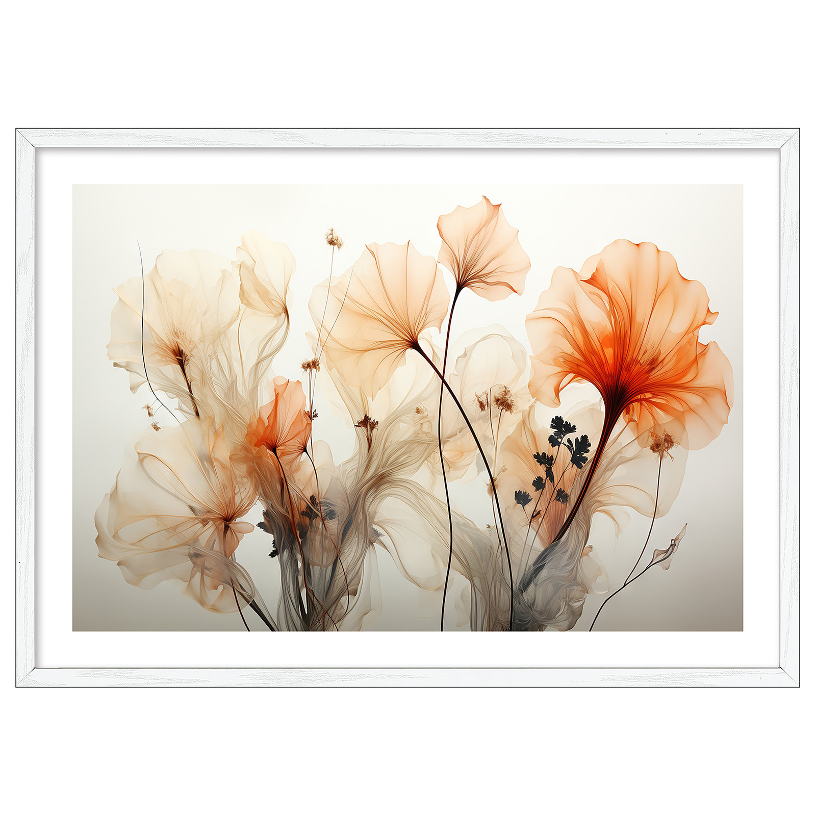 home24 Floral Structures III Wanddecoratie, MDF, groen/oranje/grijs, B: 105 cm, H: 75 cm, D: 3 cm