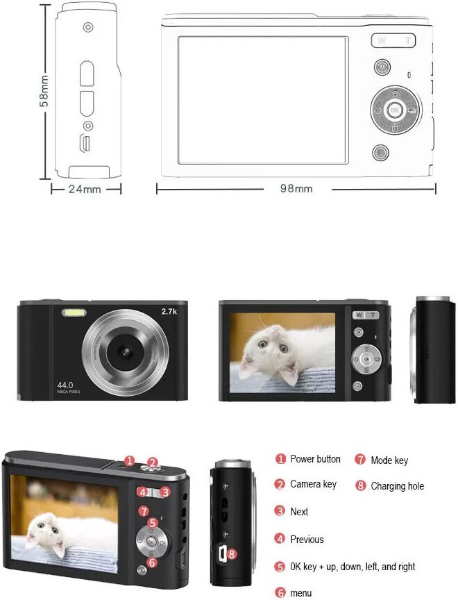 INF Digitalkamera 4K 48MP, 16-facher Zoom, 2.8 Zoll-Display, 32 GB Speicherkarte