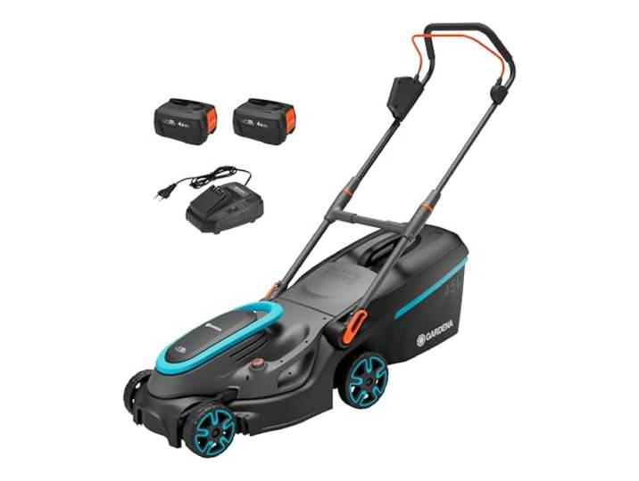 Gardena Tondeuse sur batterie PowerMax 37/36V P4A - Kit prêt à l'emploi: Largeur 37 cm\, Capacité 30 l\, Ergonomique\, Réglage de la hauteur\, Sans fil (14638-20)