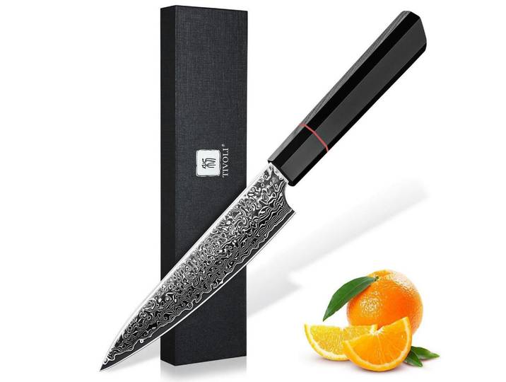 Gemüsemesser Damast 5 Zoll Schwarz, Silberfarben, Metall, 25.9 cm, Kochgeschirr, Küchenmesser, Schälmesser & Gemüsemesser