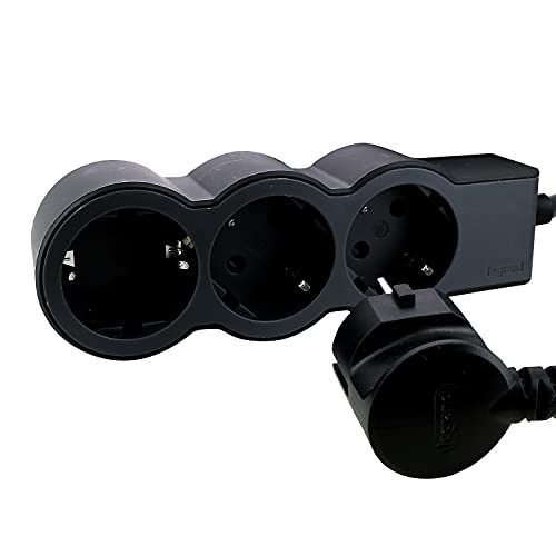 Legrand Platte stekkerdoos met 3-voudig stopcontact, 5 meter kabel, zwart/donkergrijs, 694568