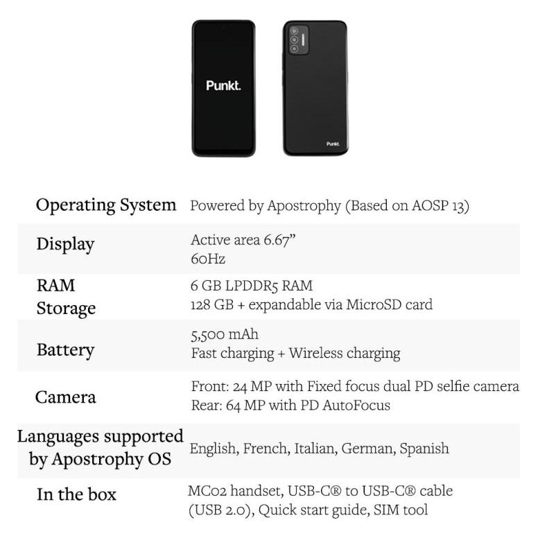Punkt. MC02 (128 GB, Black, 6.67", Hybrid Dual SIM, 5G) (46332911)