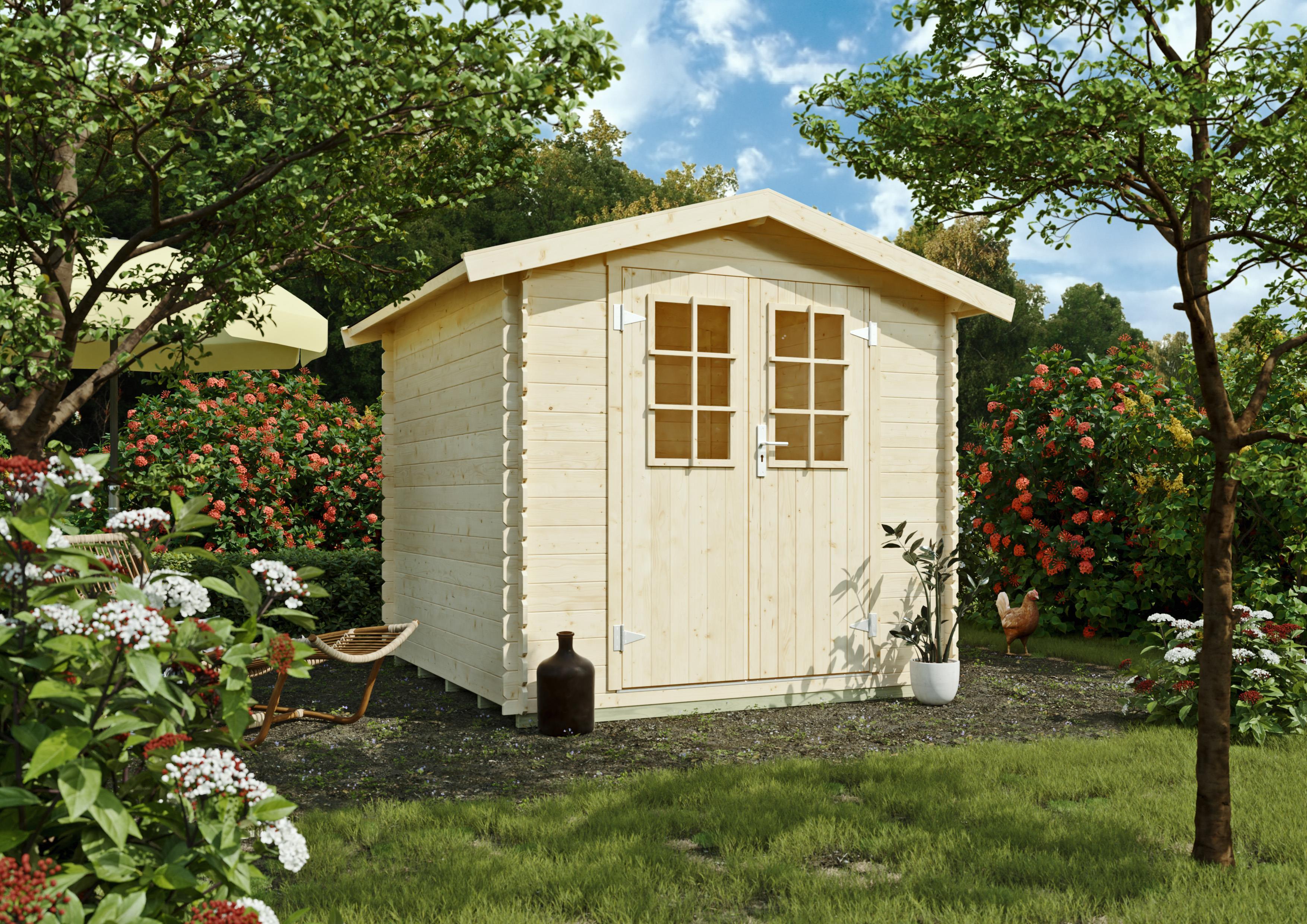 Gartenhaus Groton 2,10x2,10 m mit Doppeltür, Satteldach und 19 mm Wandstärke