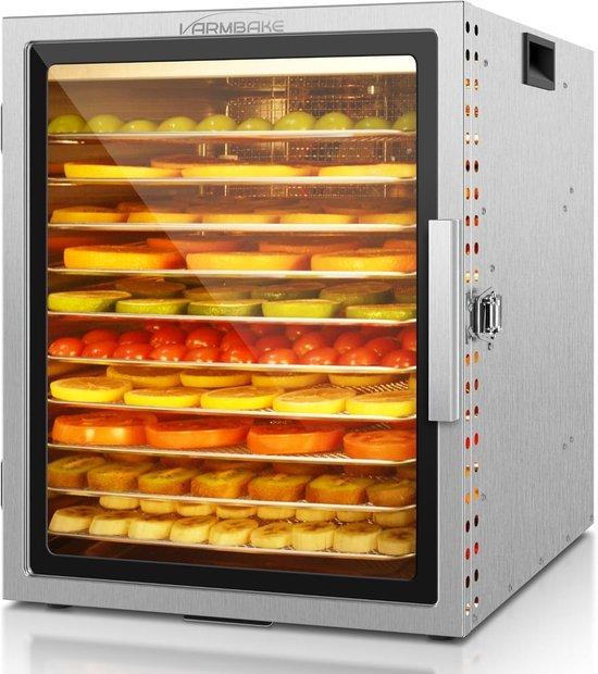 Lebensmitteltrockner aus Edelstahl - für die schonende Trocknung von Lebensmitteln - 10 Etagen, große Oberfläche - 800W, 30-90°C - Weiß