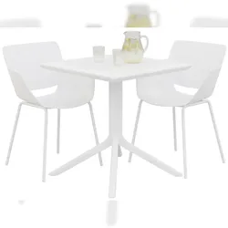 DELUKE Gartenmöbel-Set HANNA mit 2 Stühlen 188x80x80cm, Kunststoff, Weiß Balkonset Gartenset Tisch mit Stühlen Bistroset Outdoor