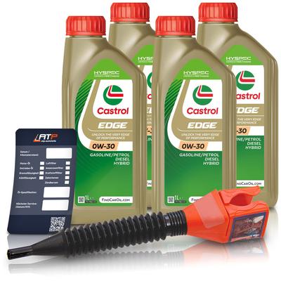 Castrol 4x 1 L EDGE 0W-30 + Ölwechsel-Anhänger + Einfülltrichter [Hersteller-Nr. 15F63B]