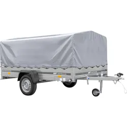 Einachsiger Anhänger auf Blattfedern 264x150 UNITRAILER GARDEN 265/R KIPP mit H-800 Rahmen und grauer Plane
