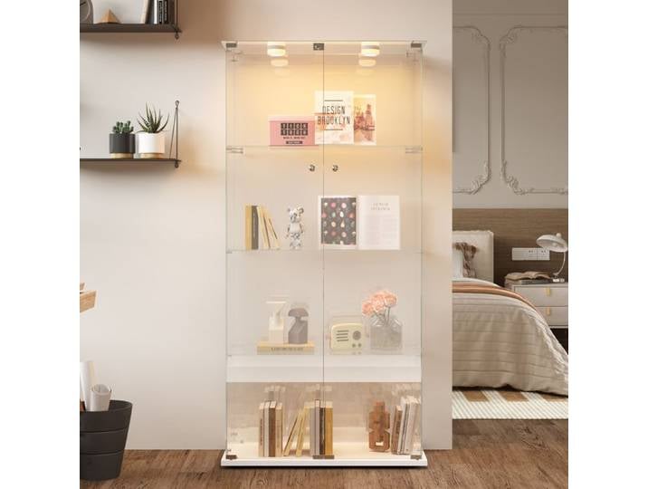Vitrine en verre led vitrine en verre 4 etageres 2 Porte vitrine verre trempe vitrine en verre avec serrure armoire vitrine