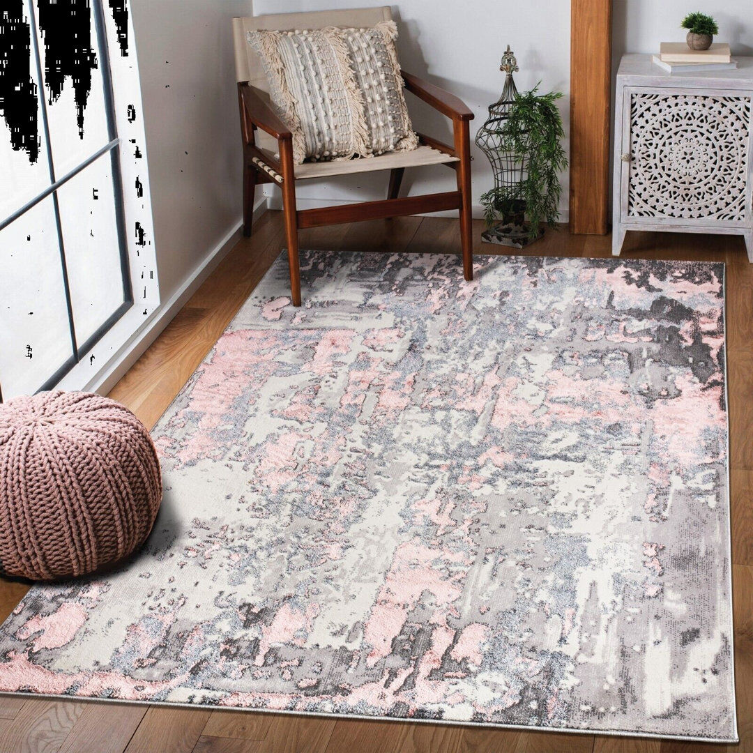 Borough Wharf Saad Abstract Berber Area Rug Pink Round 120cm