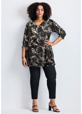 Plus Size Women's Ring Detail Tunic Top by Avenue in Black (Size 16)