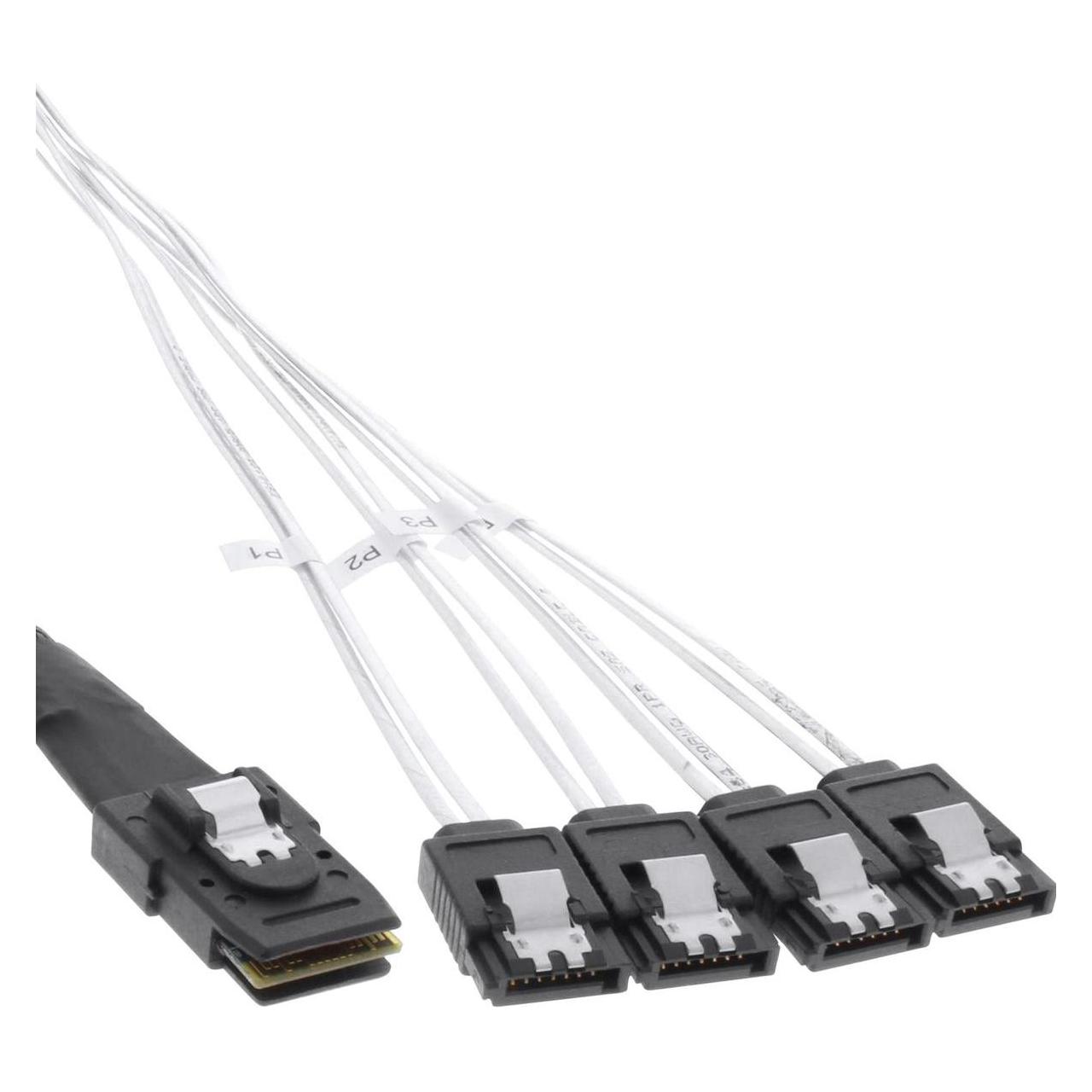 InLine SAS-Kabel (OCR), 1x Mini-SAS zu 4x SATA (100 cm, SAS) (27620B)