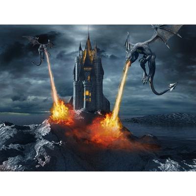 Fototapete PAPERMOON "Drachen unter Beschuss", bunt, B:5m L:2,8m, Vlies, Tapeten