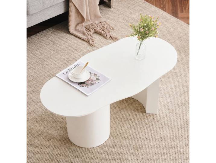 Table basse blanche de 100 cm à plateau irrégulier Norevia en MDF laqué