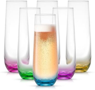 JoyJolt Hue Colored Stemless Champagne Flute Glasses 9.4 oz - Set of 6 - 9.4 oz