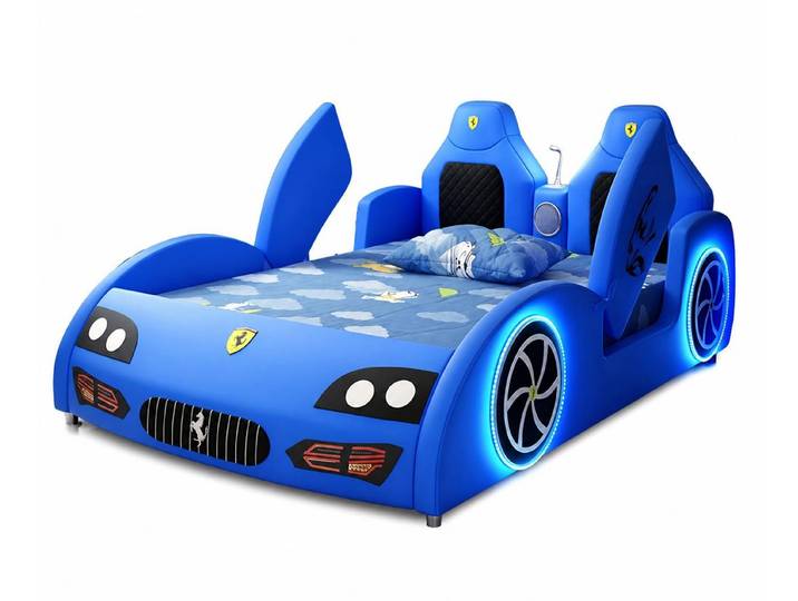 JVmoebel Autobett Blaues Kinderbett in Autodesign Bett für Jungen Bluetooth LED, Made in Europa