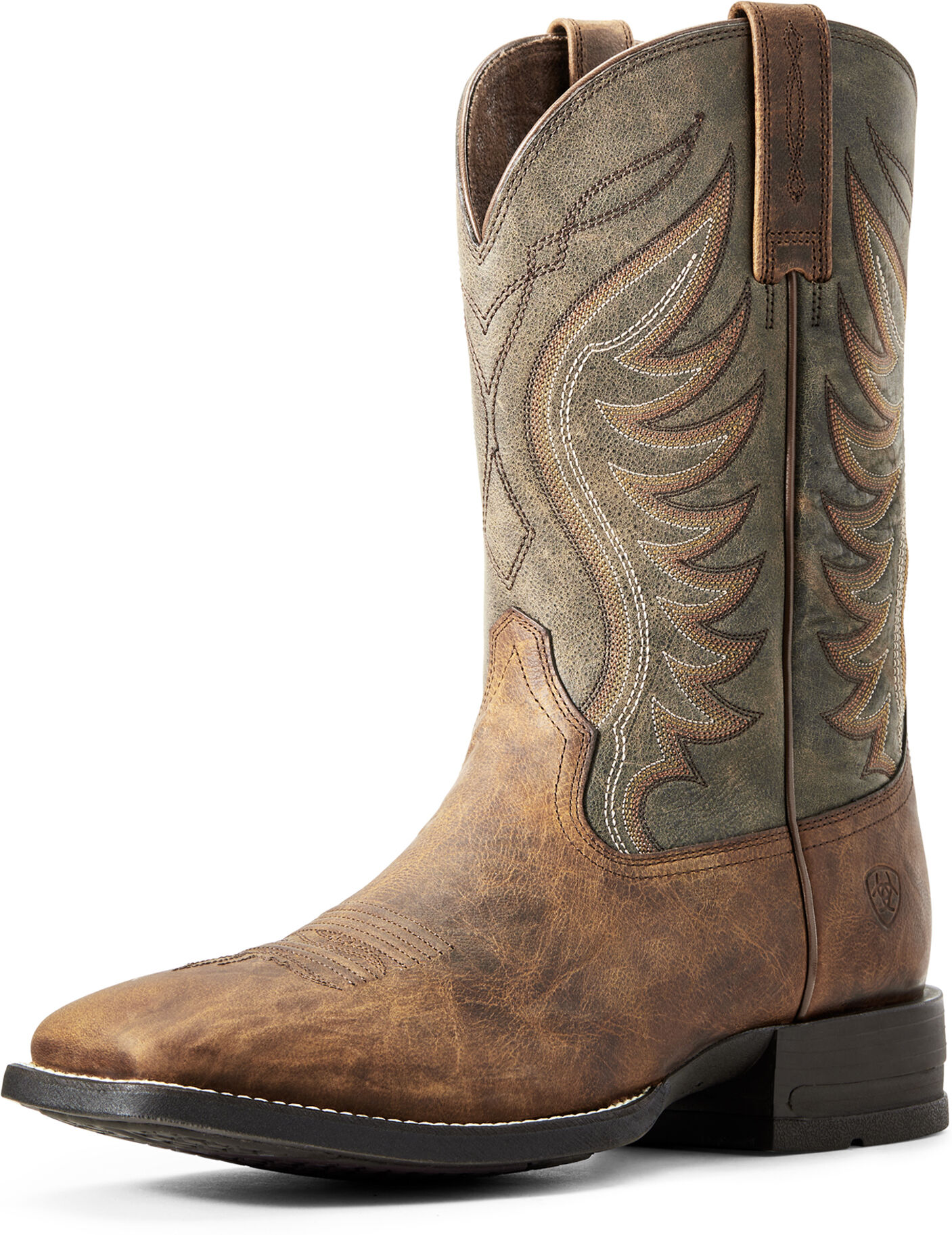 Men's Amos Cowboy Boots in Sorrel Crunch Army Green Leather, Size: 9.5 D / Medium by Ariat
