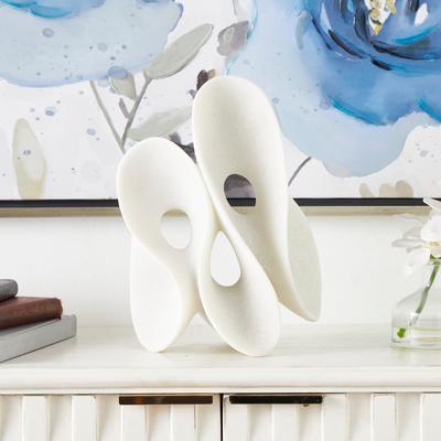 ARCILLA ELEMENTAL White Polystone Wavy Shaped Abstract Sculpture with Cutouts and Speckled Texturing