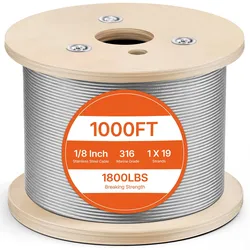 VEVOR Edelstahldrahtseil φ3,2 mm 304,8 m Länge, Drahtseil aus Edelstahl 316 mit einer Bruchlast von 798,3 kg, 1x19 Litzen, Stahlseil für Terrassengeländer, Gartenspaliere, inkl. Drahtschneider