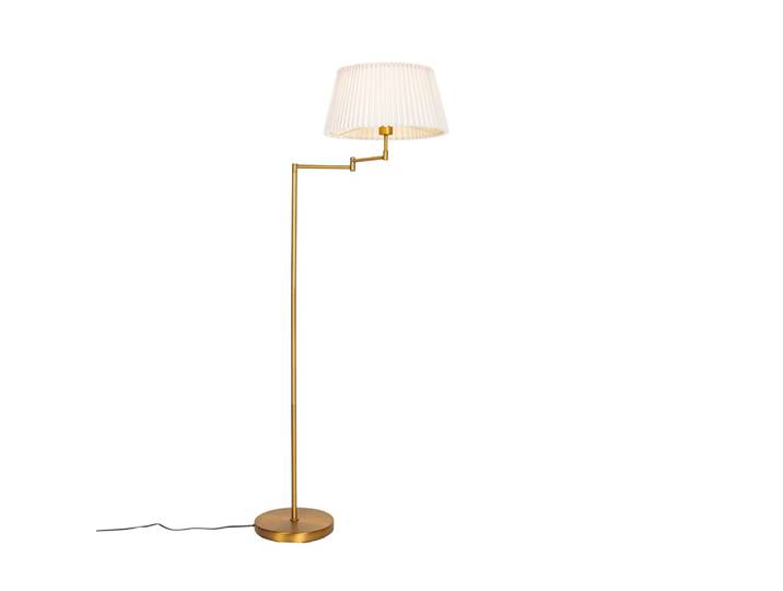 Lampadaire bronze abat-jour plissé blanc bras réglable