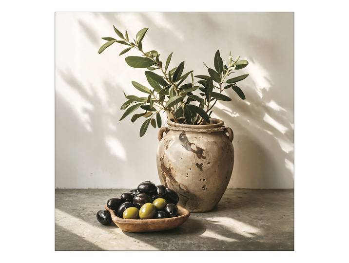 Tableau verre Olives In The Shade Verre flotté Vert/Beige/Noir 50 x 50 x 1cm