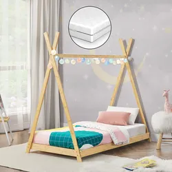 Kinderbett Vimpeli 80x160cm mit Matratze Bambus [en.casa]