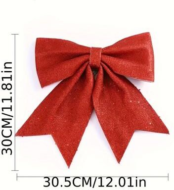 Uplift Treasures Sequined Christmas Bow Ornament For Tree And Holiday Decor red 2 Pieces 11.81 In