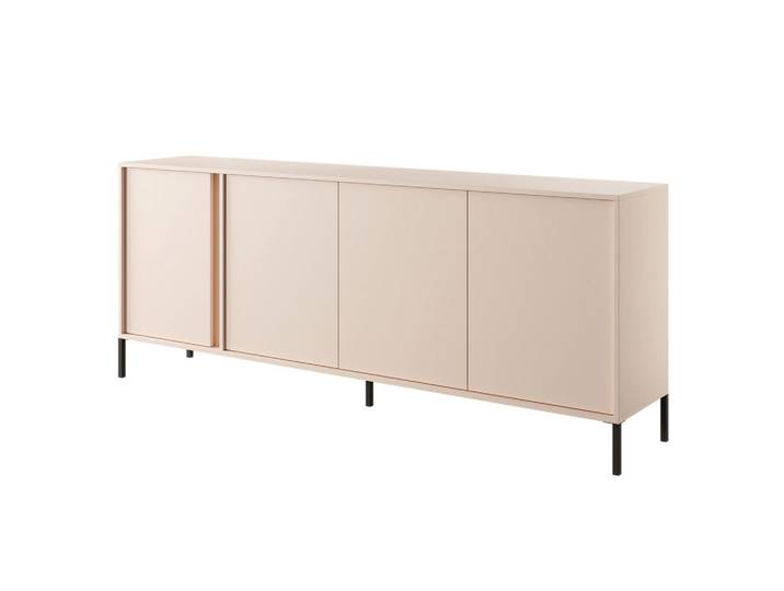Feldmann-Wohnen Sideboard Dast beige 203 / 39,5 / 81cm, Beige, Schwarz, Rechteckig, 203x81x39.5 cm, Kleinmöbel, Kommoden, Sideboards