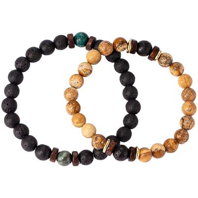Armband Set FIRETTI "Schmuck Geschenk Armschmuck Armkette Edelstein Perlen, Onesize", schwarz (gelbgoldfarben, braun, schwarz, türkis, hellbraun, schwarz, türkis, hellbraun), Armbänder, Damen, 19cm, Holz Messing Silikon, Holz, Messing, Silikon, Made...
