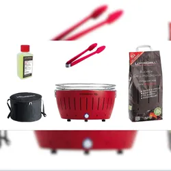 LotusGrill XL Starter-Set 1x XL Grill Feuerrot mit USB-Anschluß, 1x Buchenholzkohle 2,5 kg, 1x Brennpaste 200ml, 1x Zange, 1x Transport-Tragetasche