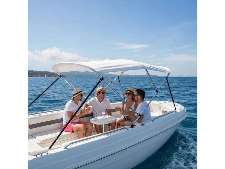 Auvent bimini à 3 arceaux Blanc 183x196x137 cm Pare-soleil de toit haut adapté aux bateaux, durable et résistant aux fissures