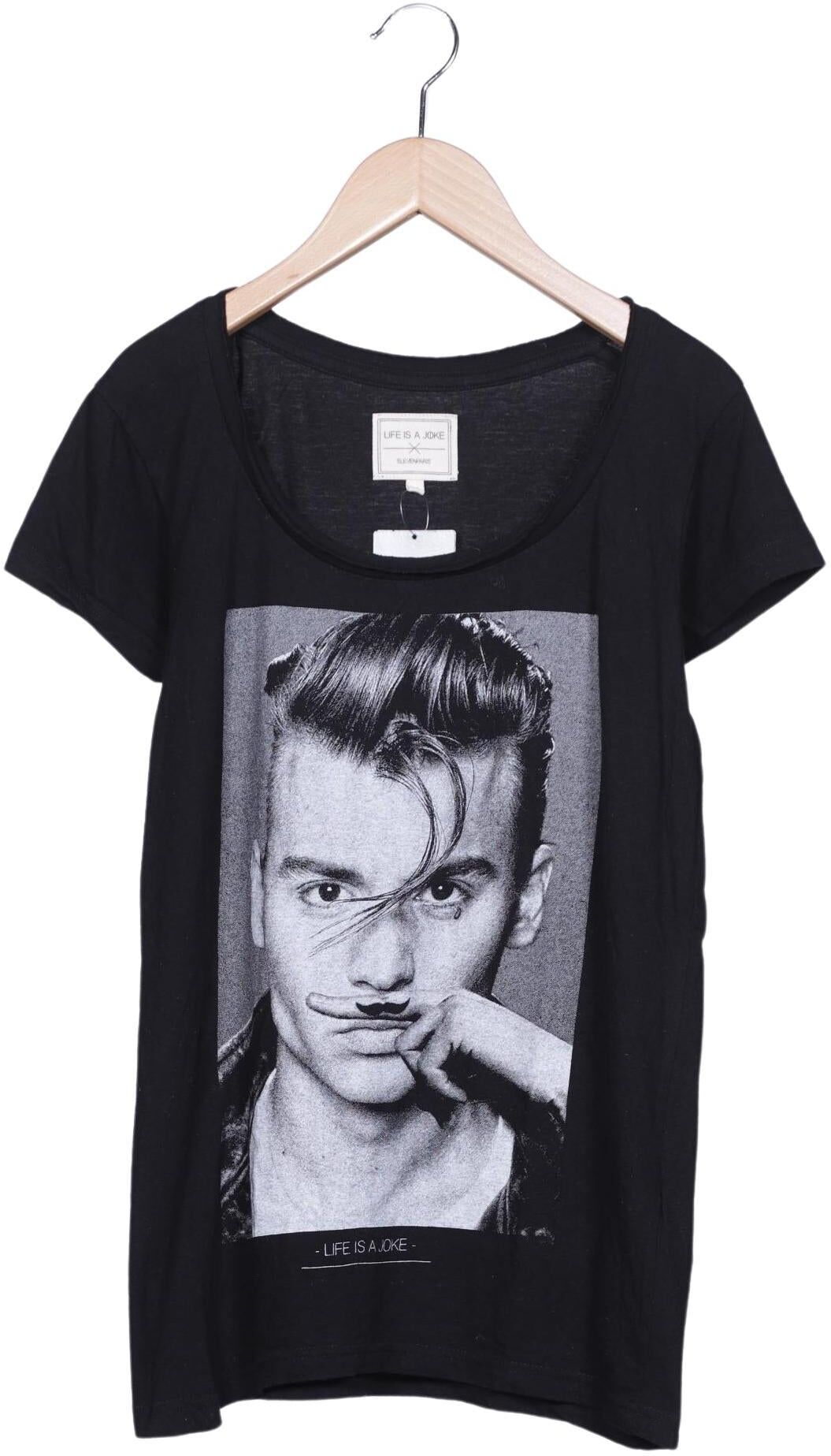 Eleven Paris Damen T-Shirt, Schwarz, Gr. M, Modal / Baumwolle - Second Hand