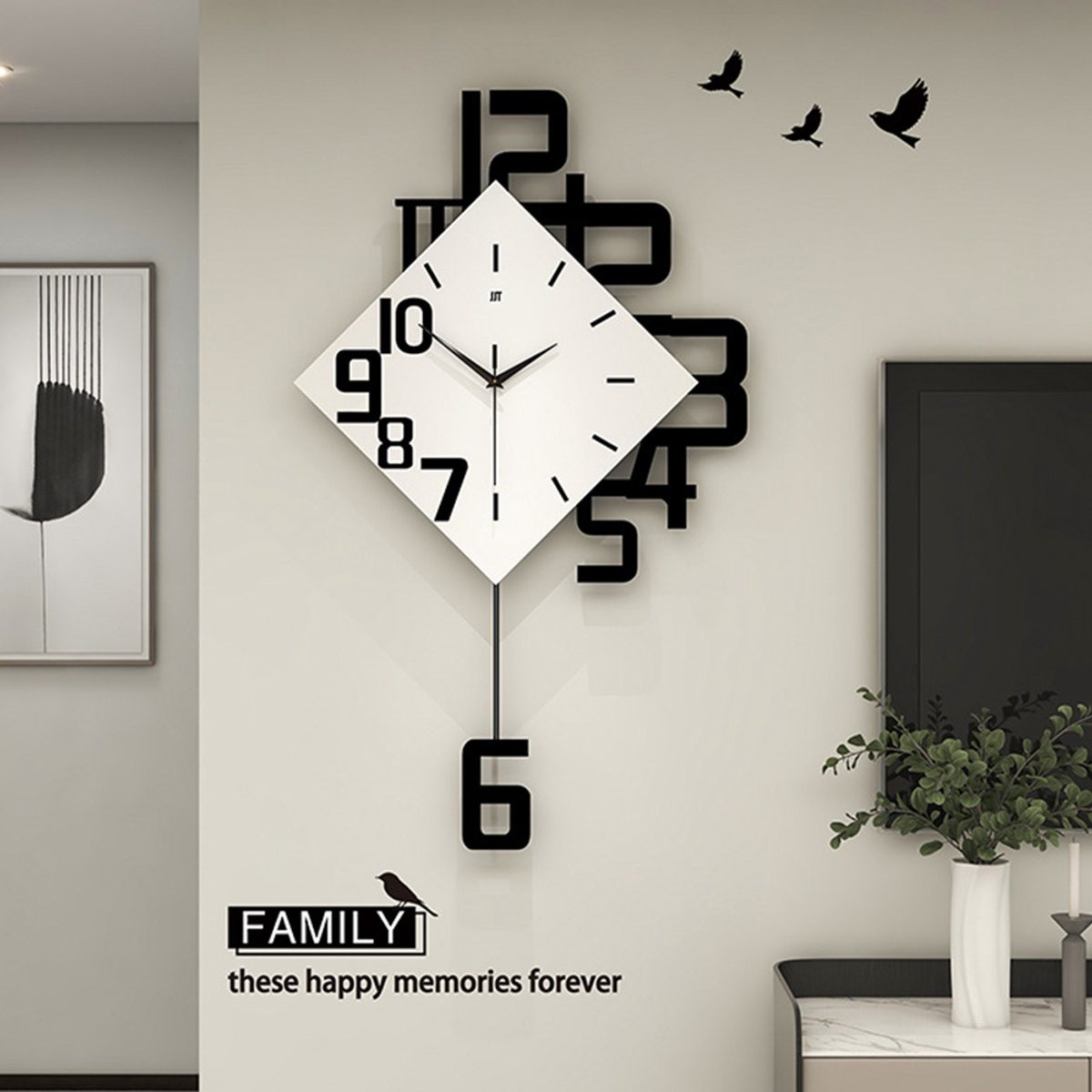 Moderne Wandklok Zwart - Stille Wandklok voor Slaapkamer, Kantoor en Keuken