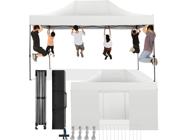 Gazebo pliant 3x4.5m, imperméable, résistant à l'hiver, avec 4 murs latéraux, tente de fête, jardin, extérieur, pliable, protection UV, auvent