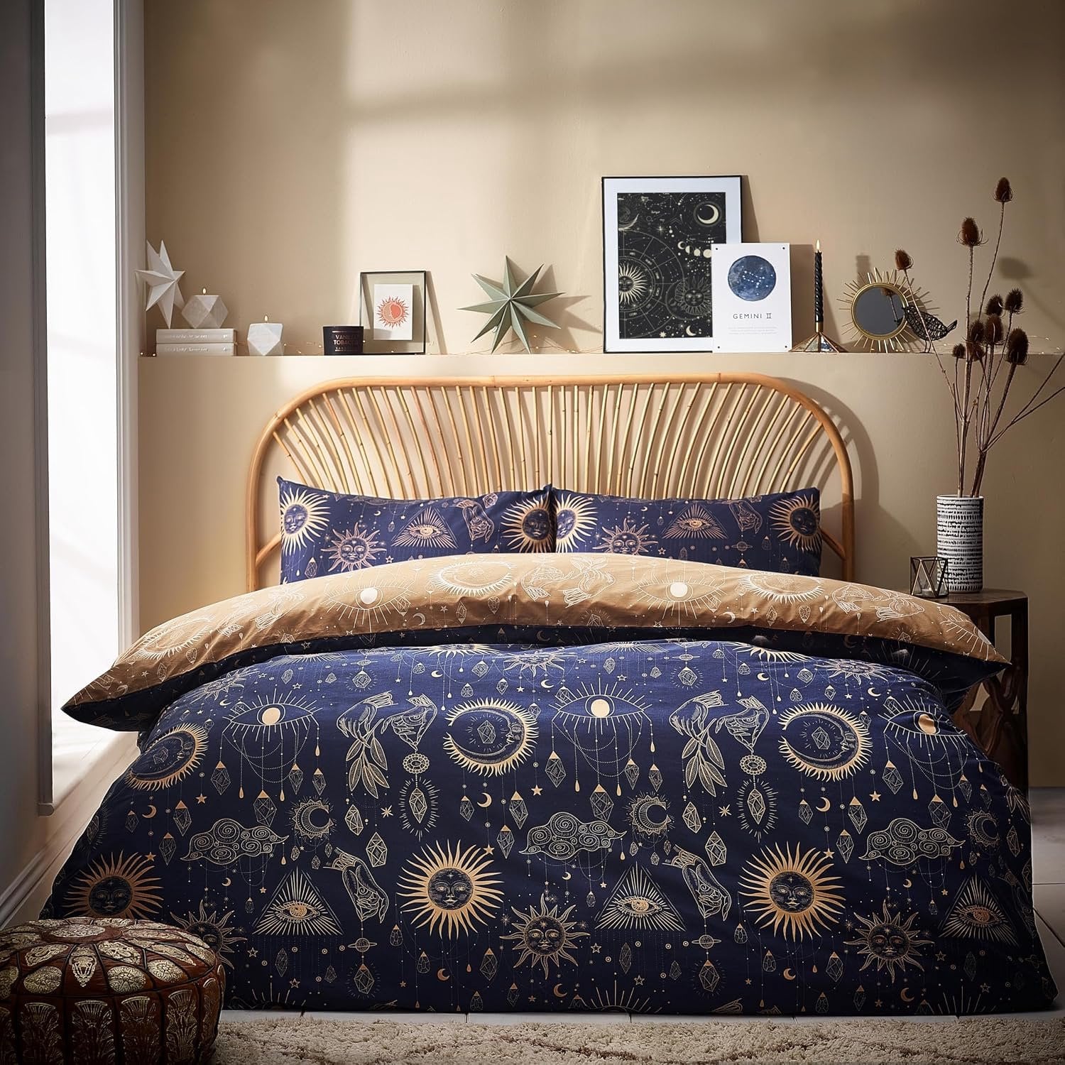 Dekbedovertrek Set Constellatie Goud/Marineblauw - 3 Delig
