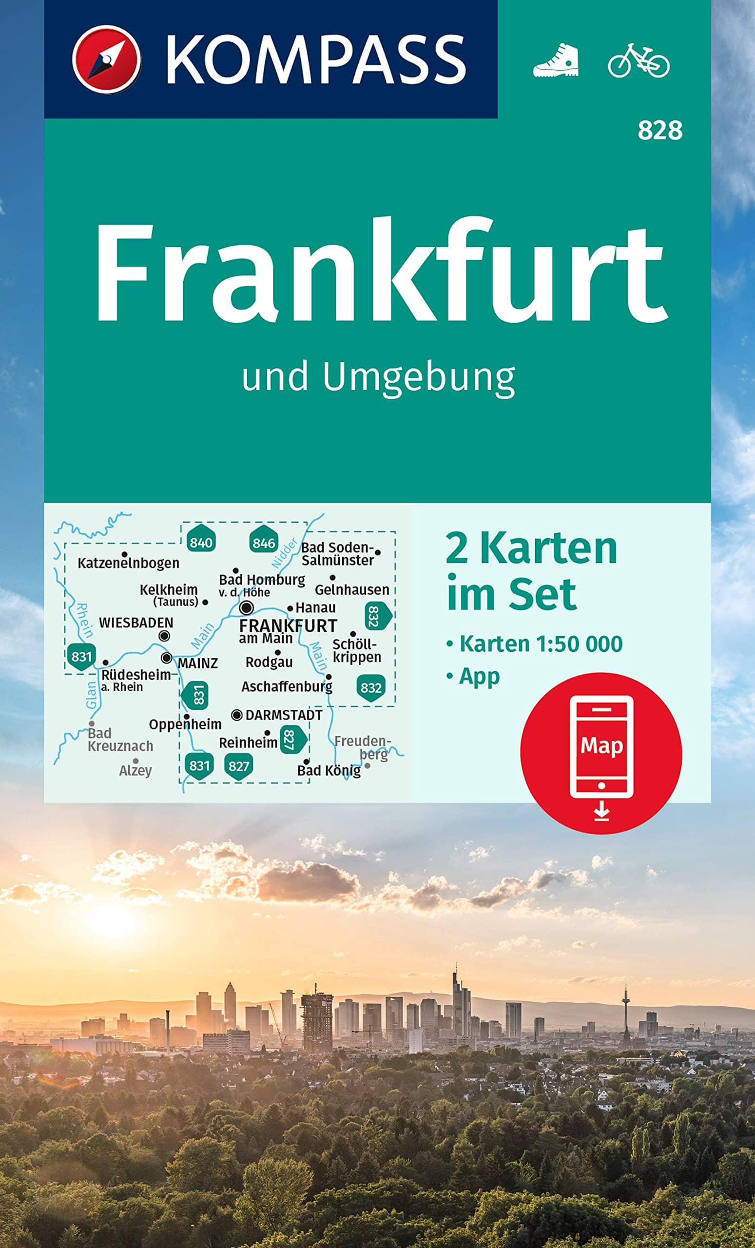 Carte de randonnée n° 828 - Frankfurt & environs 2-set + Naturführer (Allemagne)   Kompass