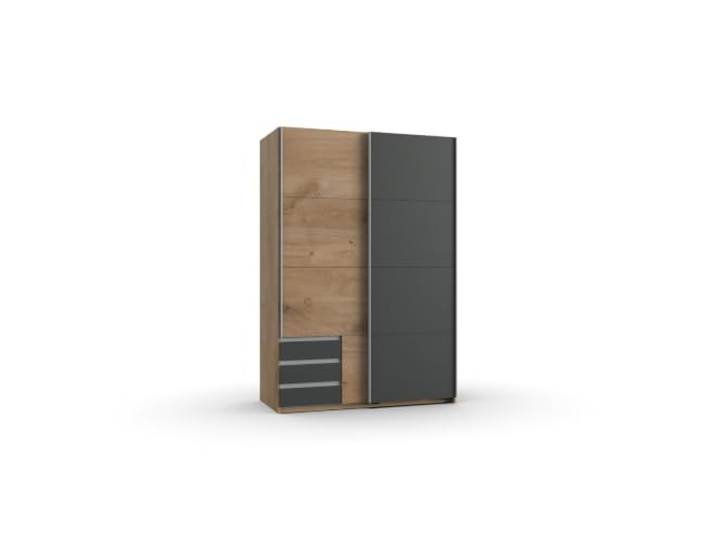 Kleiderschrank Emden in Plankeneiche mit Graphit 135 cm Breite ohne Spiegel