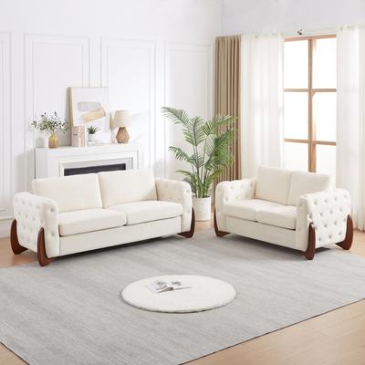 Loedds Velvet Sofa Set with Tufted Detail & Wood Legs & Wood Frame