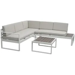 bellavista® Home & Garden Ecklounge mit Tisch und Ablagetisch "Lima" - Weiß/Grau