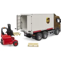 Bruder Scania Super 560R UPS Logistik-LKW mit Mitnahmestapler