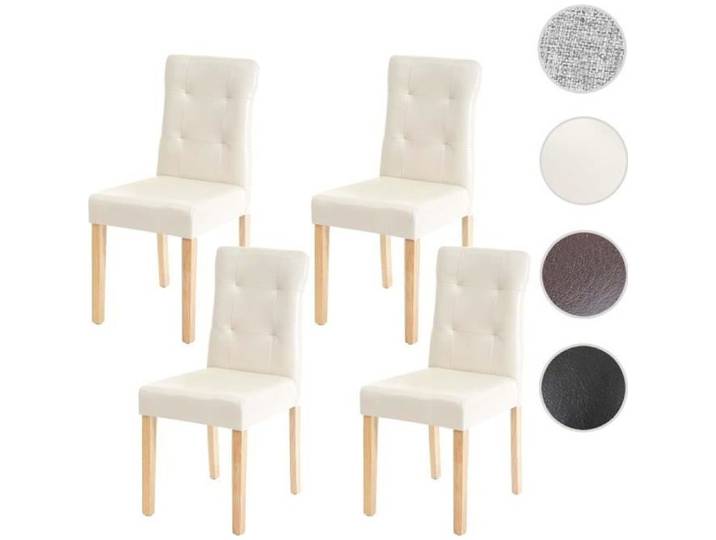 4x chaise de salle à manger HWC-E58 fauteuil ~ similicuir crème pieds clairs