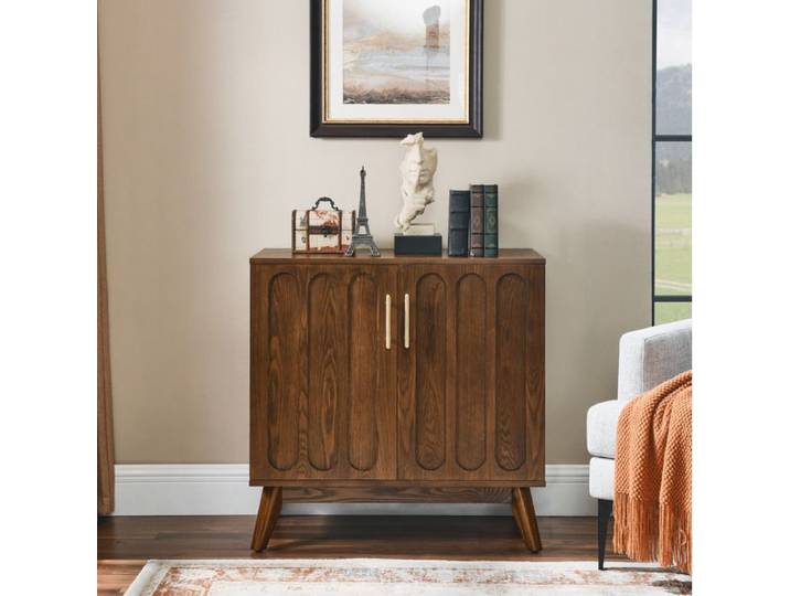 WOVREO Buffet bas vintage 2 portes rainurées noyer étagères réglables 80 x 40 1 x 80 cm