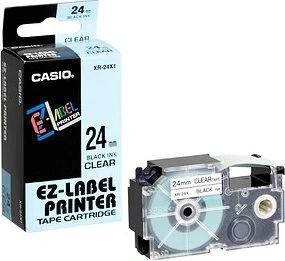 CASIO Schriftband XR-24X XR-24X1-W-DJ, 24 mm, schwarz auf transparent, 1 St.