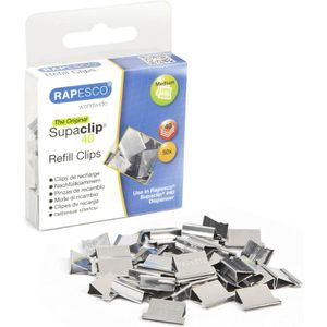 RAPESCO Foldbackklammern RC4050SS Supaclip 40, silber, aus Edelstahl, Nachfüllklammern, 50 Stück