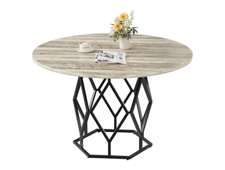 IDEALHOUSE Runder Esstisch 120 cm (47 Zoll) Für 4–6 Personen moderner Farmhouse Küchentisch in Holzoptik mit stabilem Metallfuß im Industrial-Design, Frühstückstisch für Küche & Esszimme
