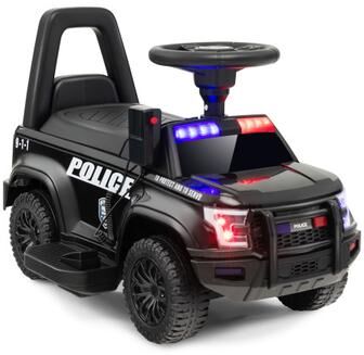 Costway 6V Kids Ride On Police Car with Real Megaphone and Siren Flashing Lights-Black