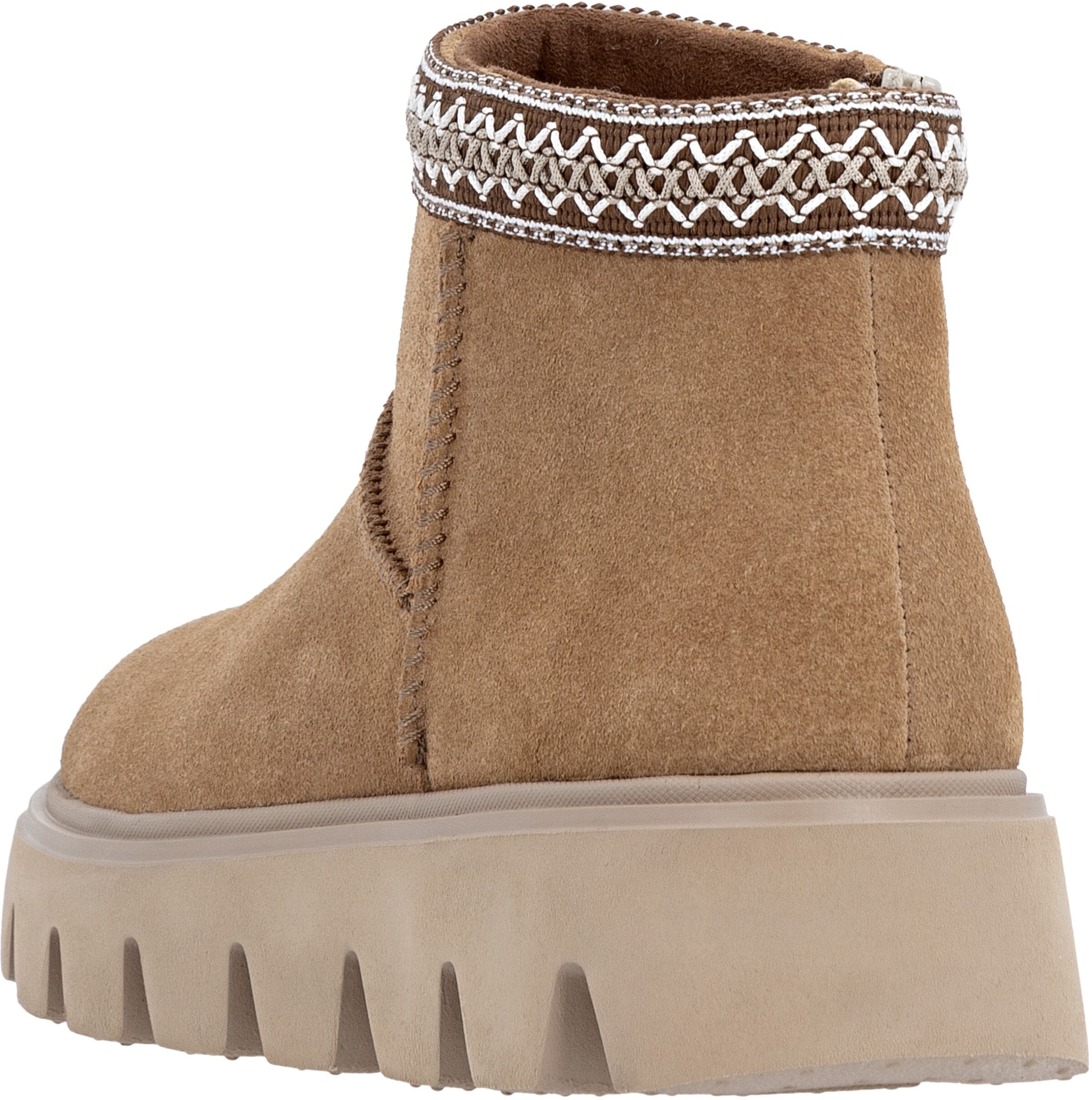 Winterboots RIEKER, Damen, Gr. 40, Warmfutter, braun (hellbraun), Veloursleder, ethno, Schuhe Winterboots, Plateauboots, Stiefelette mit Textileinfass im Ethno-Look hellbraun 40, Warmfutter
