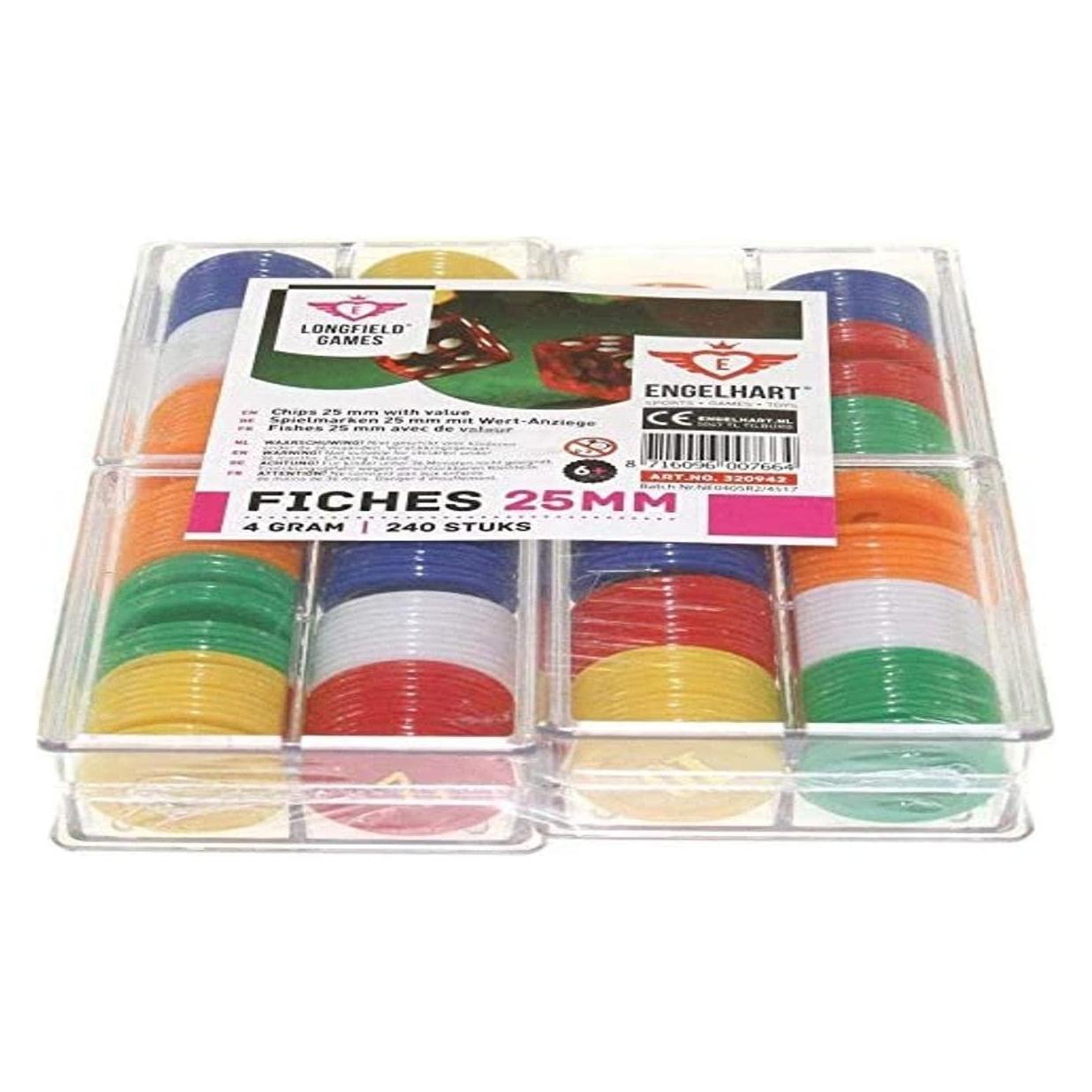 Longfield Chips 25mm (240 Stück) in box - sortierte Farben (320942)