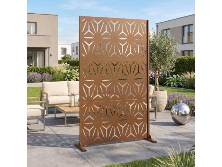 casa.pro Trennwand Kilsturd Raumteiler 180 x 120 cm Sichtschutz Outdoor Indoor Raumtrenner Terrasse Balkon verzinkter Stahl Paravent Braun