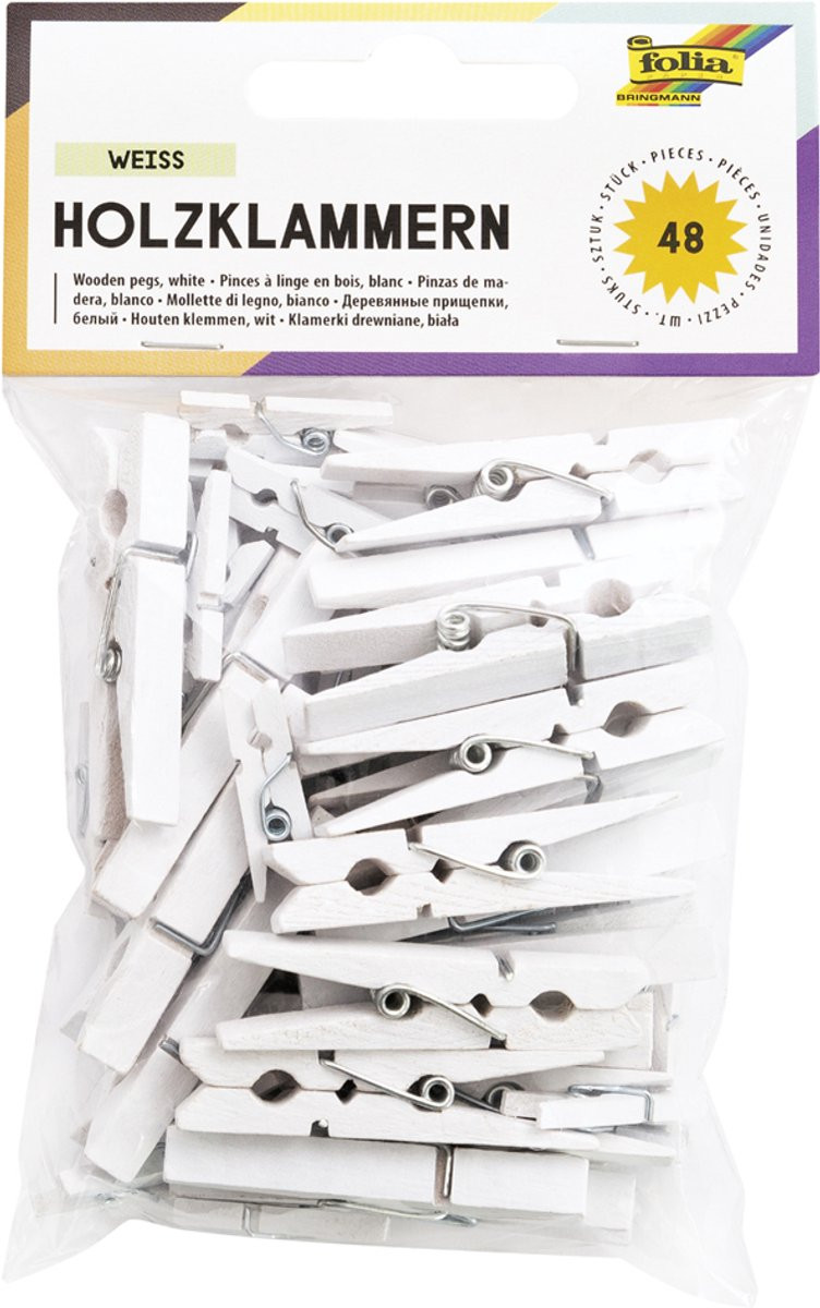 Folia Paper Wasknijpers van hout in drie formaten, 48 stuks
